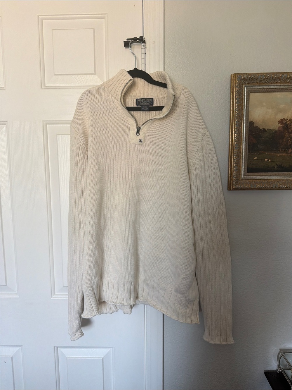 Ralph Lauren Off-White Quarter-Zip Knit Sweater